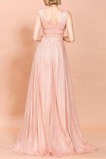 Pink Sequined Long Ball Dress